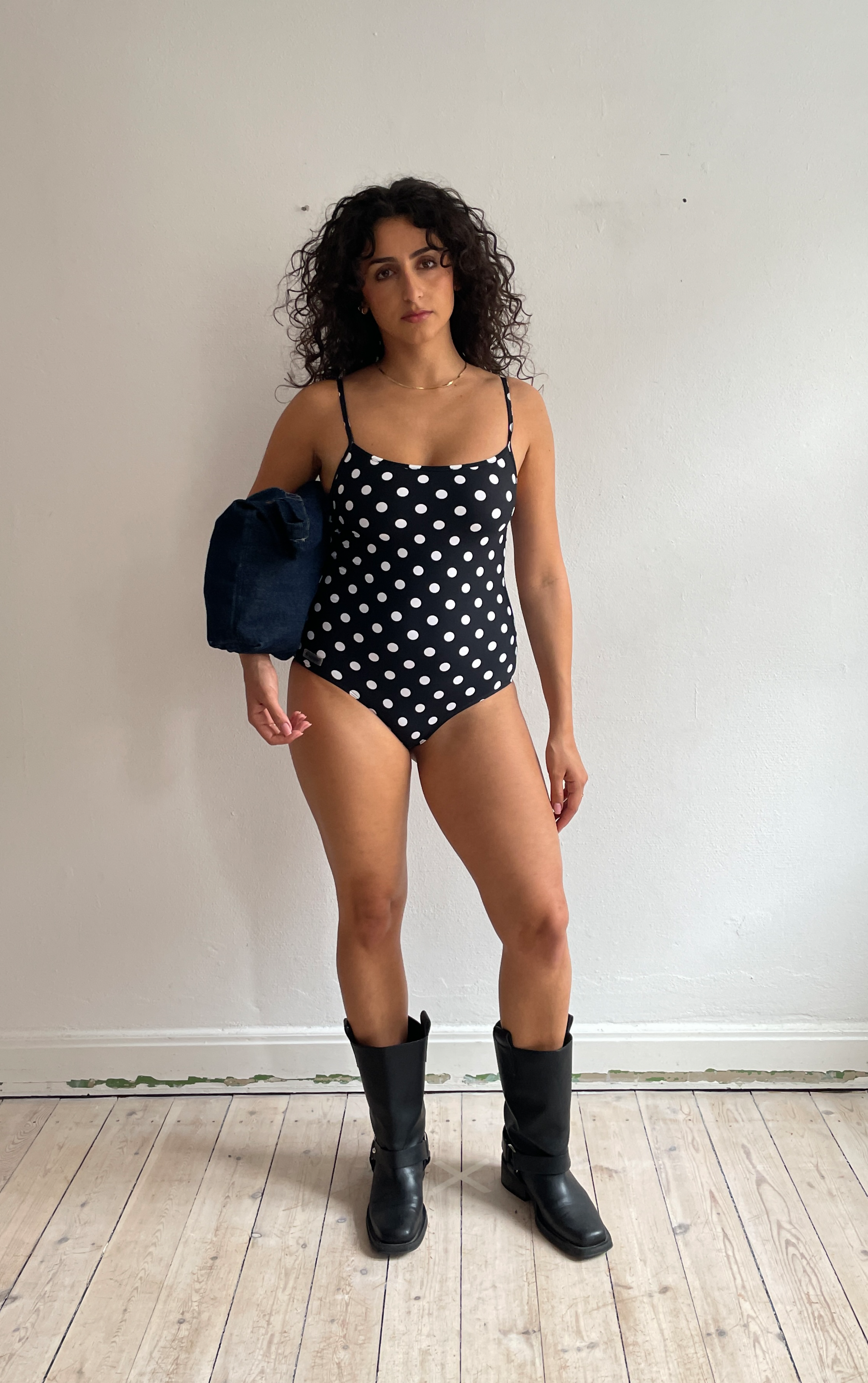 Polka Dot Swimsuit Black White   Xs