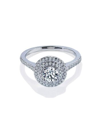 Amara Dobbelt Rund Diamant Halo Forlovelsesring Med Hvid Safir