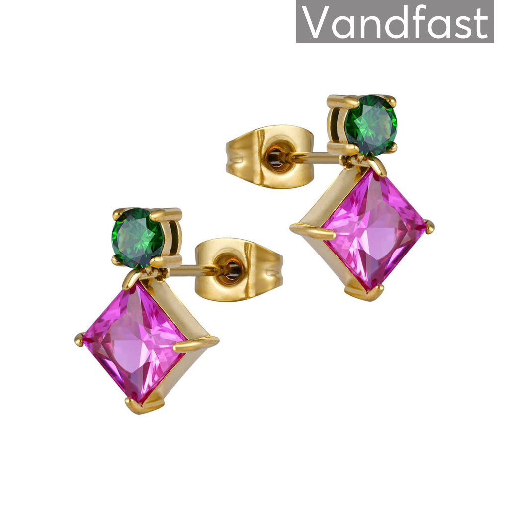 Annebrauner Princess Square Green Rose øreringe 18k Guldbelagt