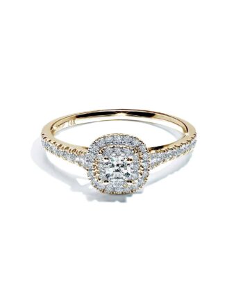 Bergamo Princess Cut Safir Forlovelsesring Med Dobbelt Diamant Halo
