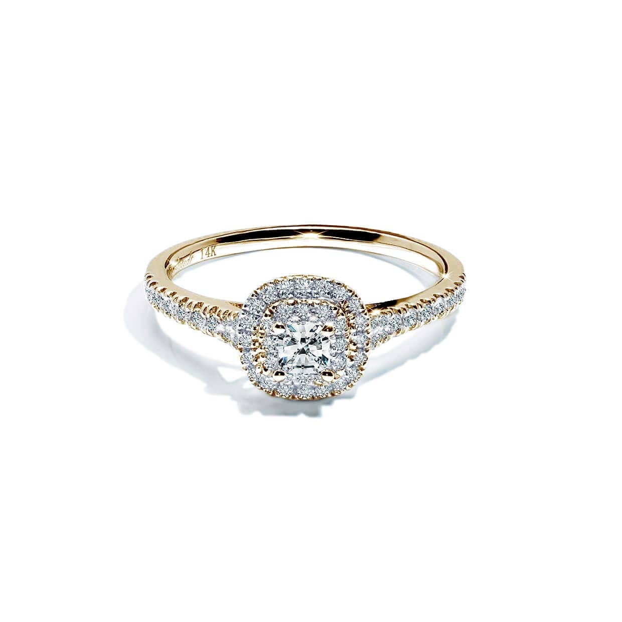 Bergamo Princess Cut Safir Forlovelsesring Med Dobbelt Diamant Halo