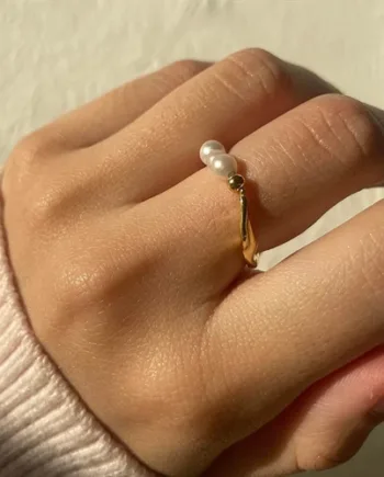 Catz Ring Med Ferskvandsperler Og   Forgyldt Sterling