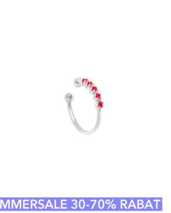 Cuff   ørering  Quintet Onesize Regulerbar Størrelse Sterling Med Røde Zirkoner