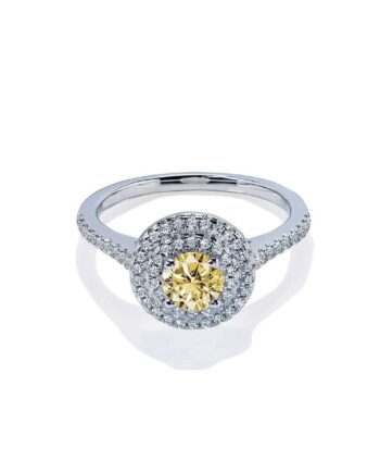 Dante Rund Gul Safir Forlovelsesring Med Dobbelt Diamant Halo