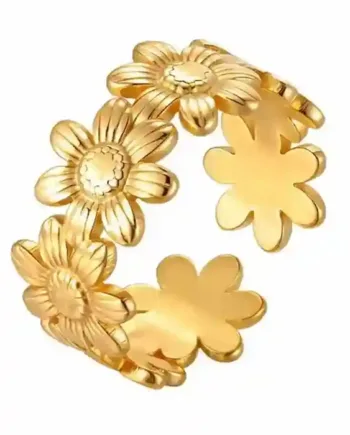 Flora Ring   Forgyldt Blomsterring   Mm  Justerbar