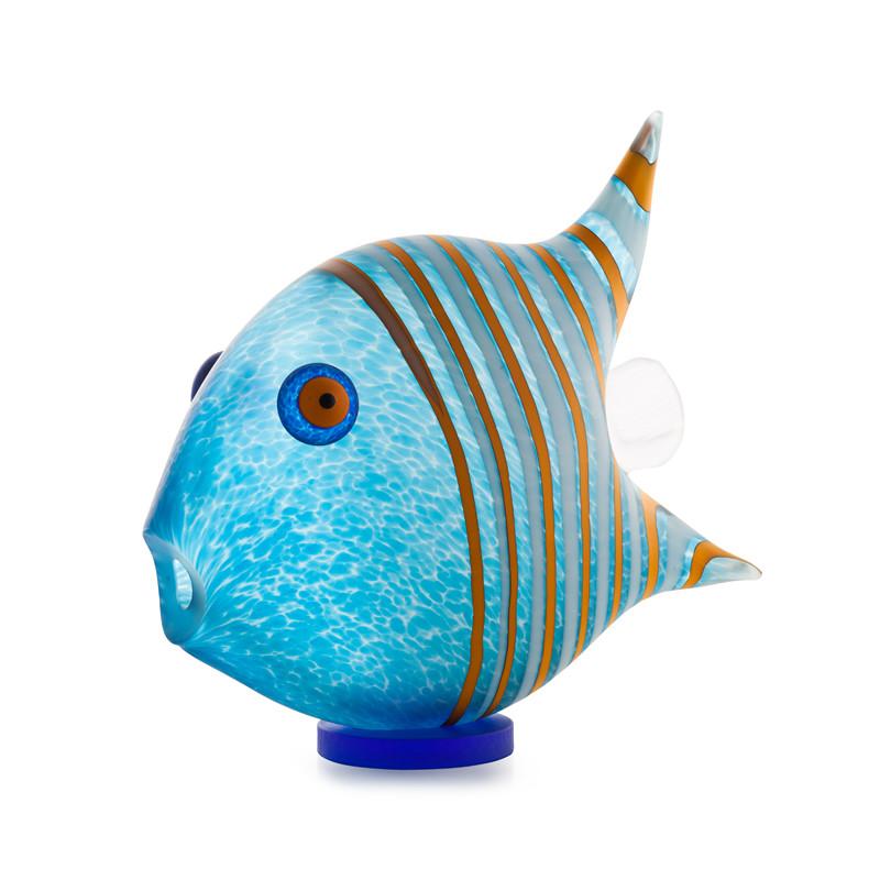 Glaskunst Flot Blå Fisk  Fantastisk Glasskulptur Fra Borowski  Højde 36 Cm