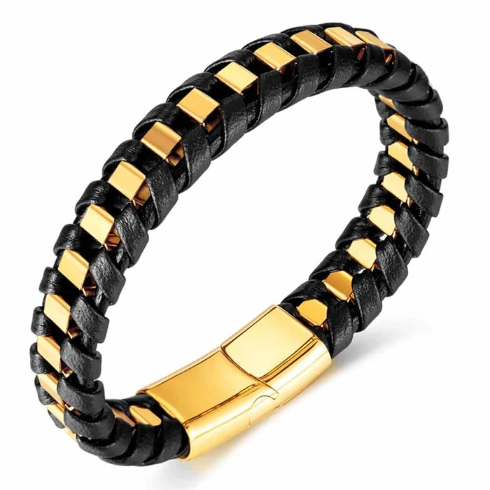 Gold Nizal Armbånd Stål Og Fiberlæder