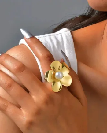 Golden Pearl Bloom   Stor Forgyldt Ring Med Shellperle