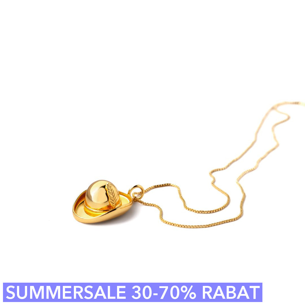 Halskæde Hat Med Fjer Vedhæng  Happyhat 50 Cm Kæde 18 Karat Forgyldning