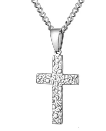 Hammered Steel Cross   Herrehalskæde   Rustfri Stål