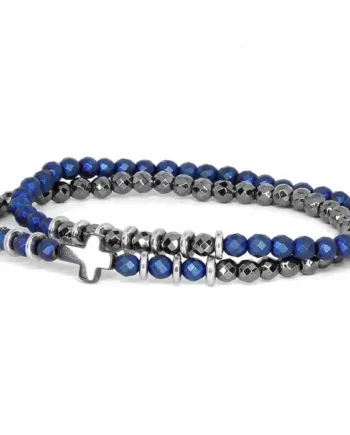 Lolee Armbånd   Hamatit Perler Blå Facet Og Blank