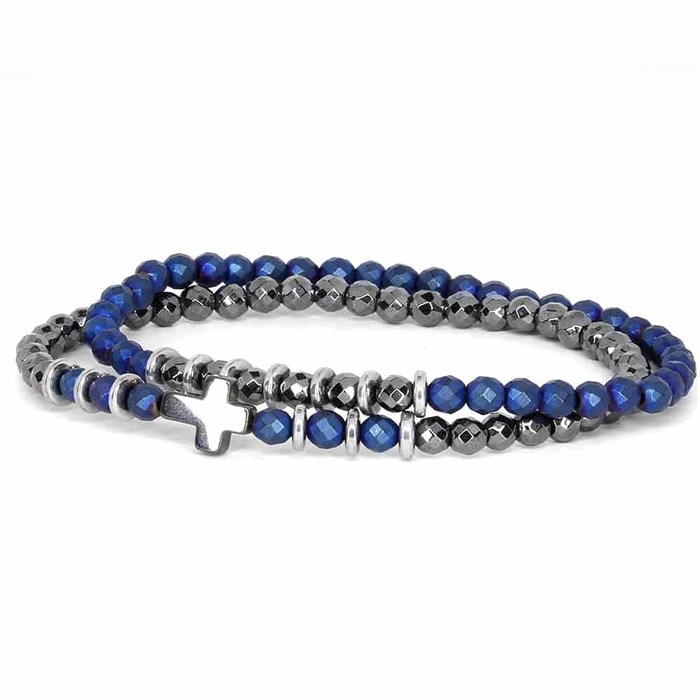 Lolee Armbånd   Hamatit Perler Blå Facet Og Blank