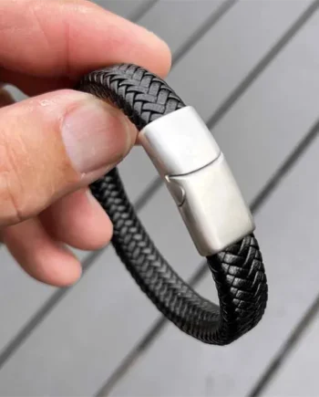 Major Black Microfiber Læderarmbånd Med Mat Stållås