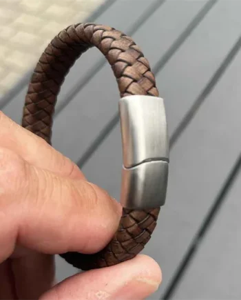 Major Brun Læderarmbånd Med Mat Stållås