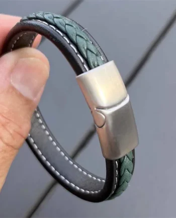 Major Green   Læderarmbånd Med Blank Stållås