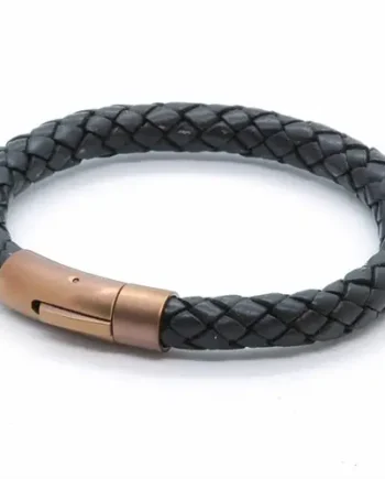 Mens Chart Læderarmbånd Sort Bronze