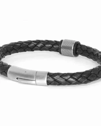 Menx 8mm Sort Læderflet Armbånd
