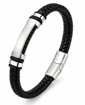 Nordic Edga Læderarmbånd   Sort Og Børstet Stål