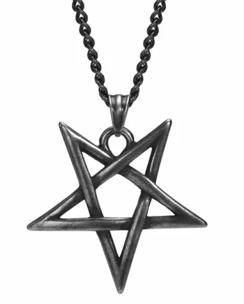 Okkult Pentagram Halssmykke   Oxyderet Stål