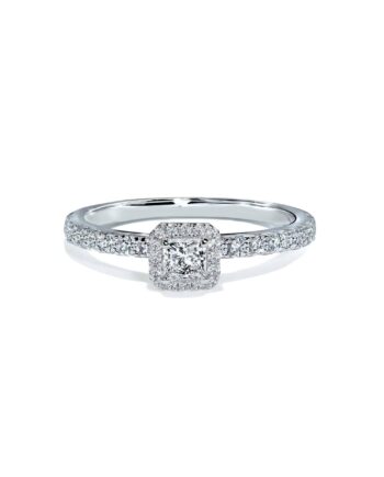 Torino Firkantet Diamanthalo Forlovelsesring   Hvidguld