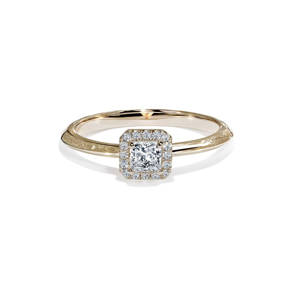Romeo Firkantet Halo Diamant Forlovelsesring   Guld