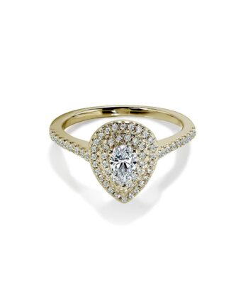 Sicily Pæreformet Forlovelsesring Med Safir Og Dobbelt Diamanthalo