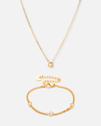 Single Zirkon Halskæde   Zirkon Armbånd 18k Guldbelagt