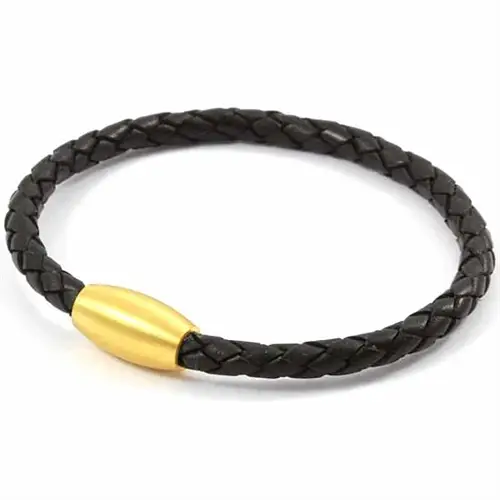 Armbånd   Sort Læder Med Magnet Lås