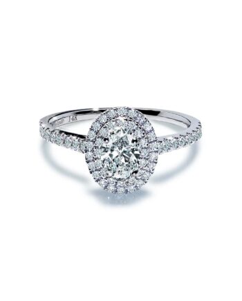 Aurora Oval Safir Forlovelsesring Med Dobbelt Diamant Halo   Hvidguld