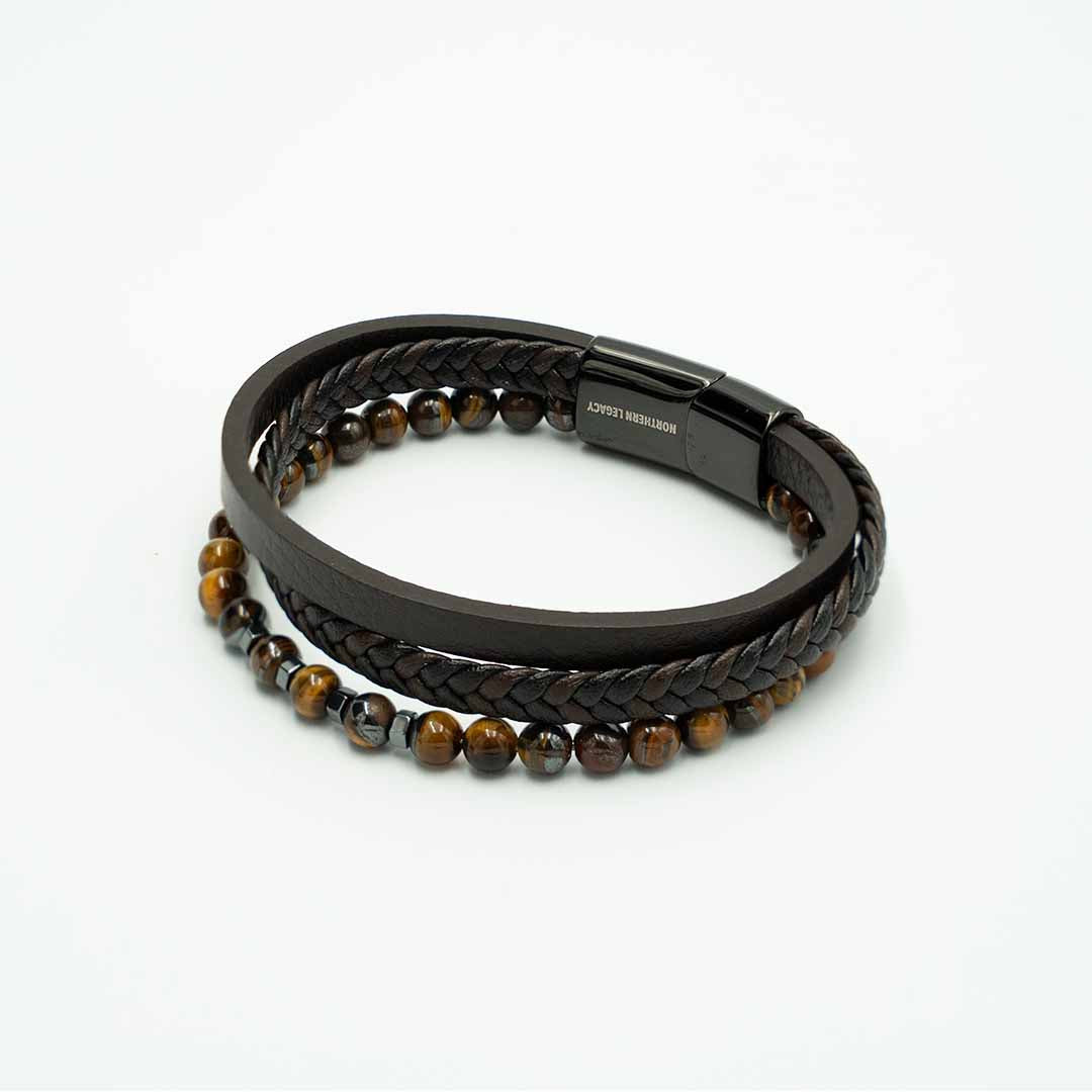 Ember Læder Og Perler Armbånd   19 Cm Herre Northern Legacy