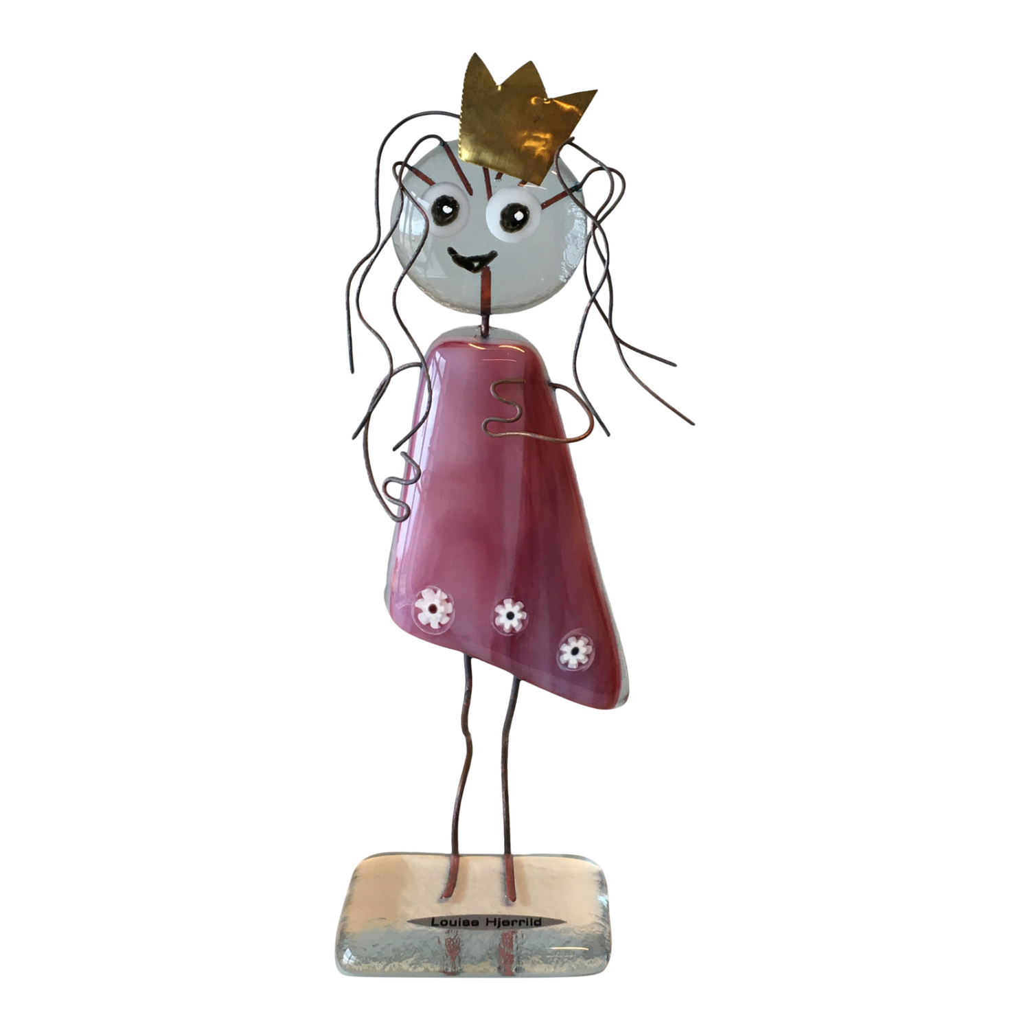 Glasfigur Prinsesse Med Krone Og Lyserød Kjole