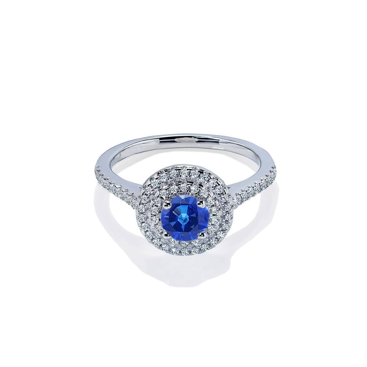 Grace Blå Safir Forlovelsesring Med Dobbelt Halo Af Diamanter