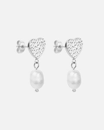 Hammered Heart Perle Studs øreringe Sølvfarvet