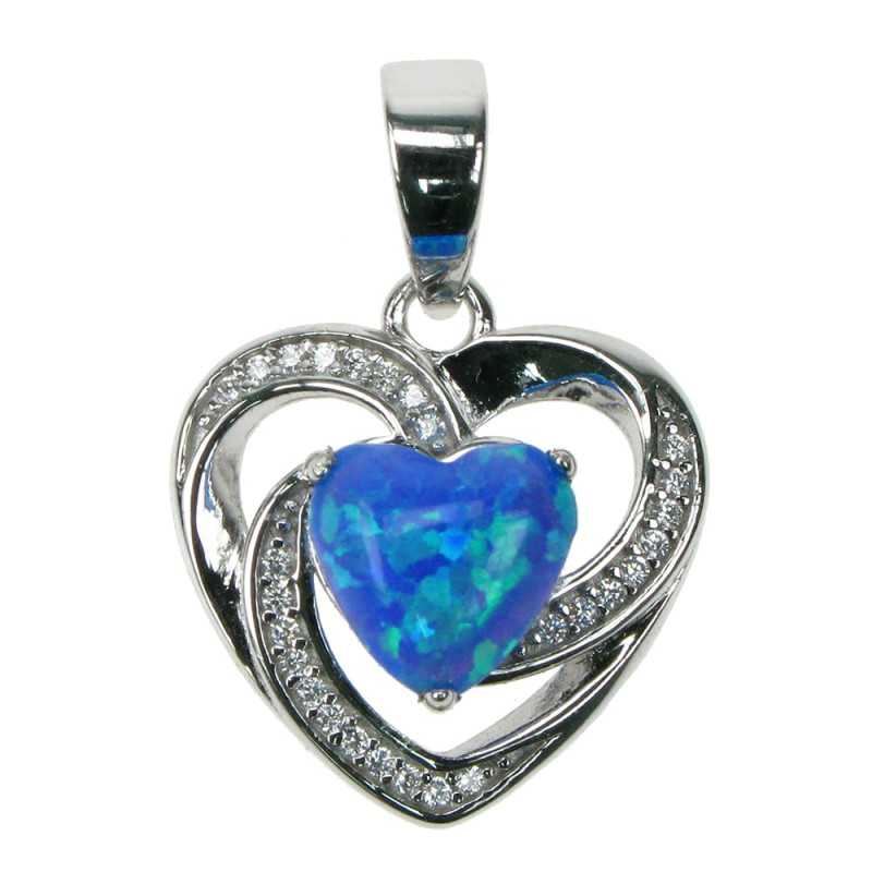 Havblå Opal Hjerte Opal Smykke Vedhæng Med Blå Opal Sten  925 Sterling Sølv  Zirkonia   Rhodium Belægning
