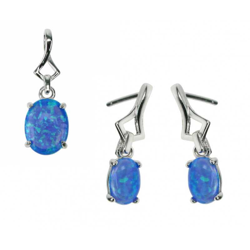 Havblå Oval Opal Smykkesæt Med øreringe Og Vedhæng Med Blå Opal Sten  925 Sterling Sølv   Rhodium Belægning