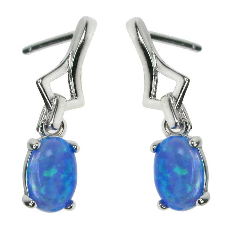 Havblå  Oval Opal øreringe Med 925 Sterling Sølv   Rhodium Belægning