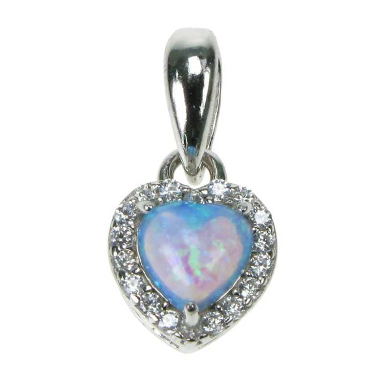 Havets Hjerte Opal Smykke Vedhæng Med Blå Opal Sten  925 Sterling Sølv  Zirkonia   Rhodium Belægning