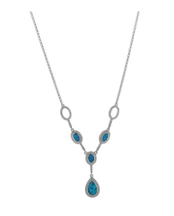Hebe Opal Halskæde Med Blå Opal Sten  925 Sterling Sølv  Zirkonia   Rhodium Belægning
