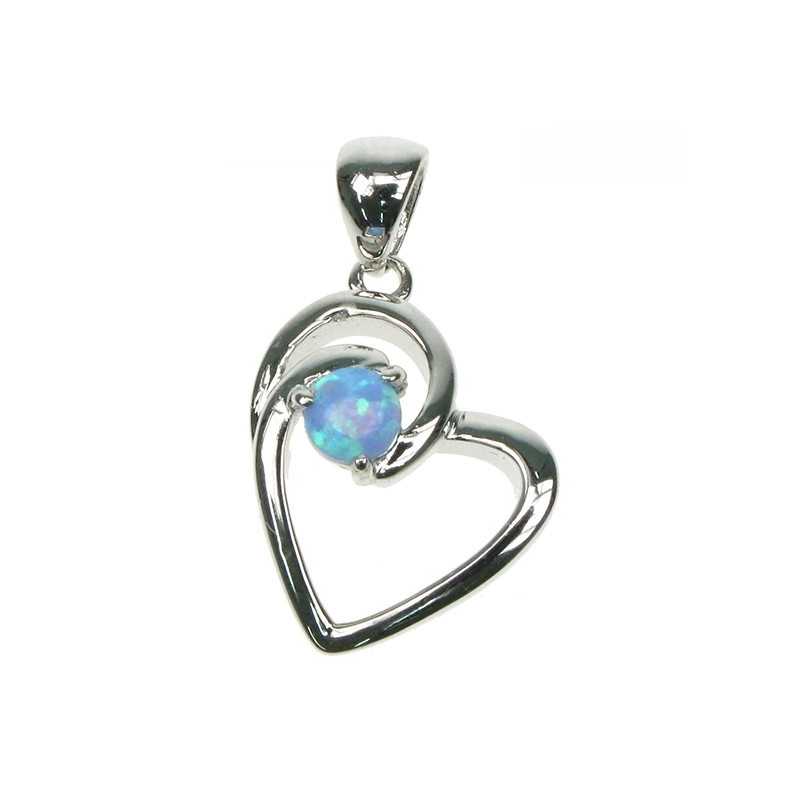 Himmelblå Opal Hjerte Sølv Smykke Halskæde Vedhæng Med Blå Opal Sten  925 Sterling Sølv   Rhodium Belægning