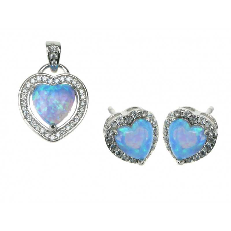 Hjerte Blå Opal Smykkesæt Med øreringe Og Vedhæng Med Blå Sne Opal Sten  925 Sterling Sølv  Zirkonia   Rhodium Belægning