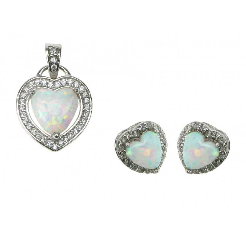 Hjerte Hvid Sne Opal Smykkesæt Med øreringe Og Vedhæng Med Hvid Sne Opal Sten  925 Sterling Sølv  Zirkonia   Rhodium Belægning