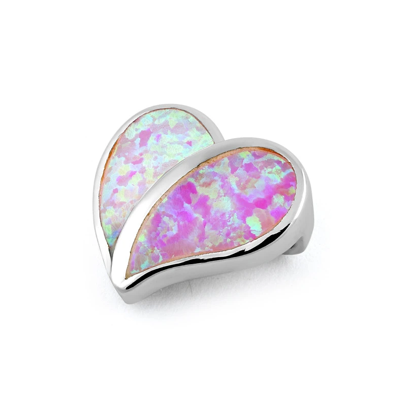 Hjerte Opal Smykke Vedhæng Med Pink Opal Sten  925 Sterling Sølv   Rhodium Belægning