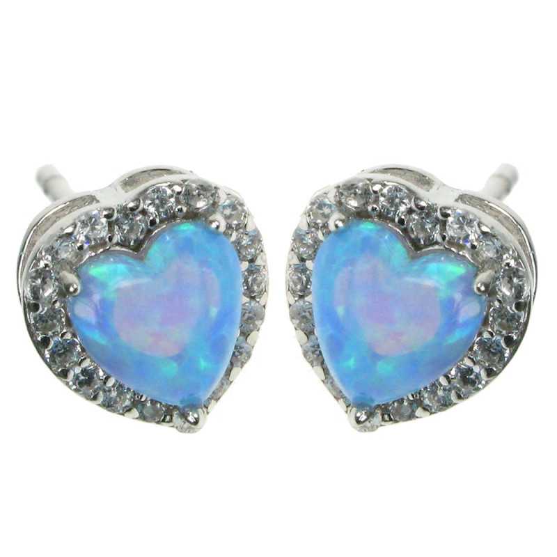Hjerte Opal øreringe Med Blå Opal Sten  925 Sterling Sølv  Zirkonia   Rhodium Belægning