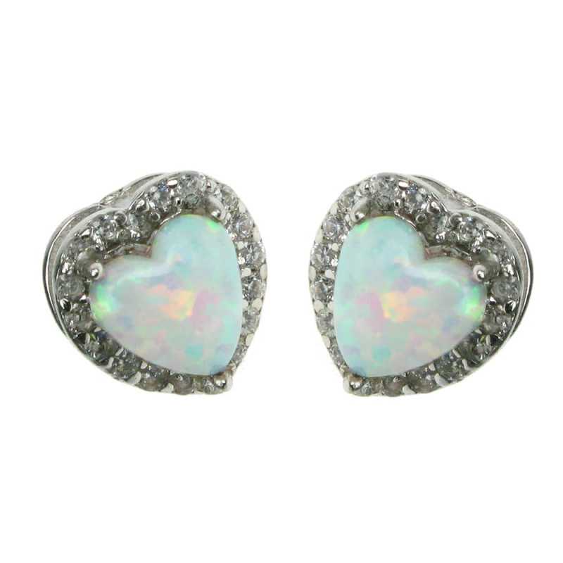 Hjerte Opal øreringe Med Hvid Sne Opal Sten  925 Sterling Sølv   Rhodium Belægning
