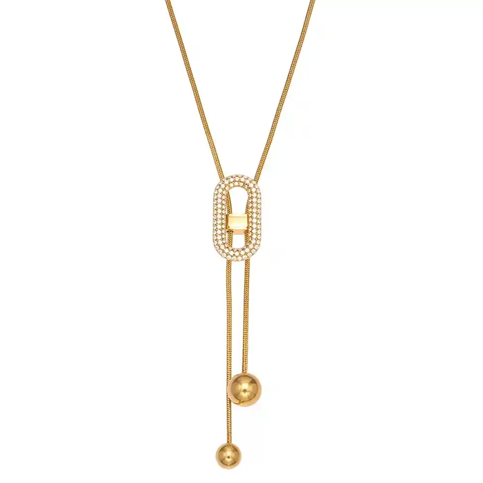 Justebar Gold Link Halskæde   Zircon Detail