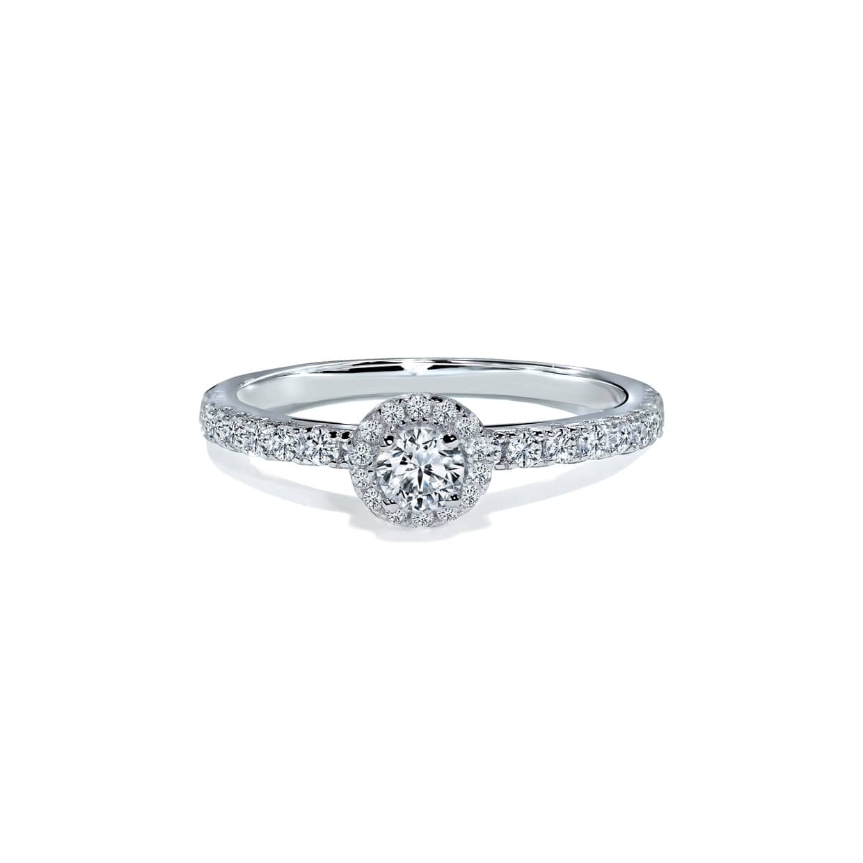 Klassisk Rund Halo Forlovelsesring Hvidguld Med Diamantbånd