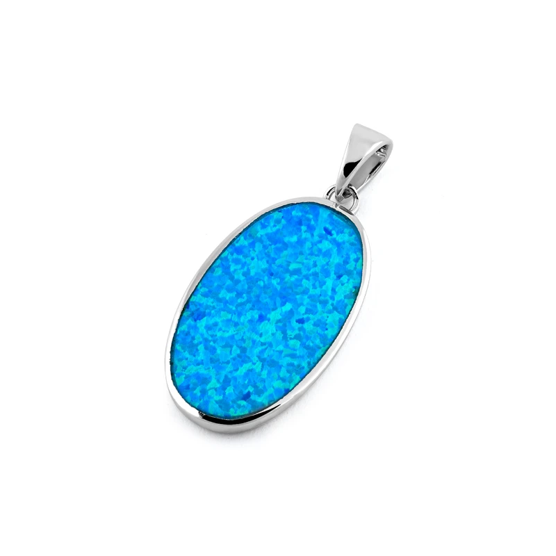 Korfu Stort Opal Smykke Vedhæng Med Blå Opal Sten  925 Sterling Sølv   Rhodium Belægning