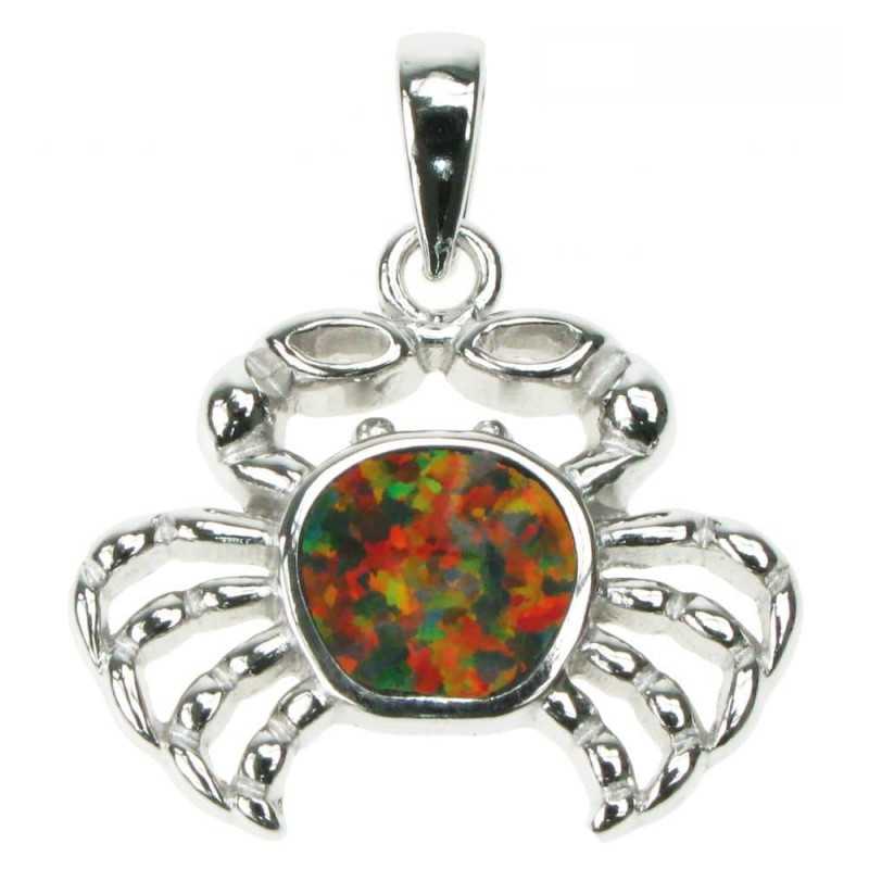 Krabbe Opal Smykke Vedhæng Med Orange Ild Opal Sten  925 Sterling Sølv   Rhodium Belægning