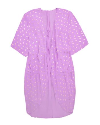 Lilla Kimono  Breeze Med Fjerprint   Guld One Size