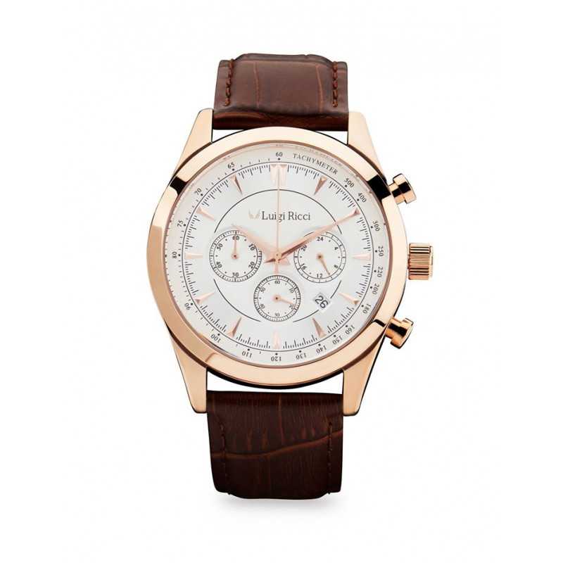 Luigi Ricci Eleganza X10 Chronograph Armbånds Ur Til Mænd   Herrer Med Rosa Guld Og Læder Rem